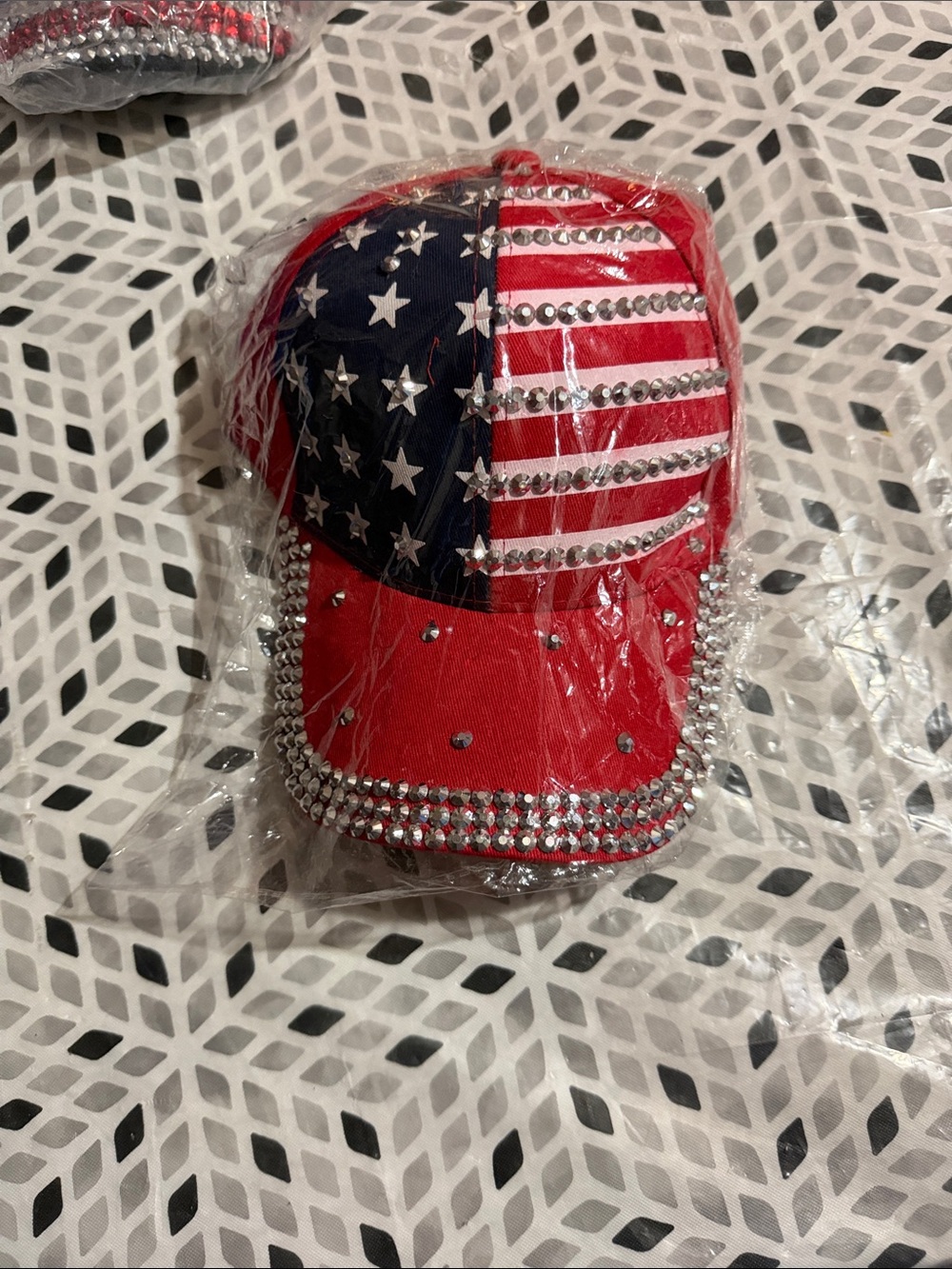 Rhinestone American Flag Red Baseball Cap